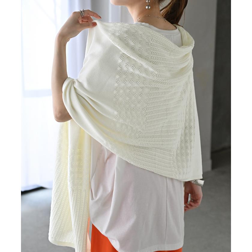 ニット 透かし編み カーディガン レディース カーデ トップス オーバー メッシュ ロング ニットカーディガン 羽織 ストール レイヤード 薄手 シアー チュニック | HUG.U | 06