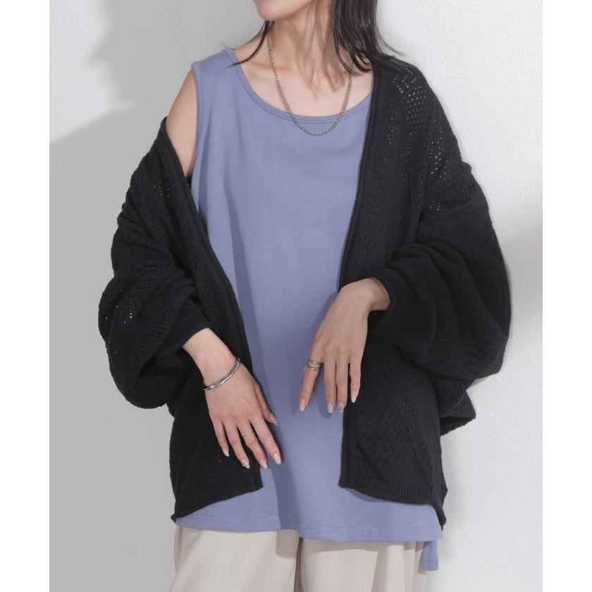 ニット 透かし編み カーディガン レディース 綿100% カーデ トップス セーター ロング ニットカーディガン | HUG.U | 08