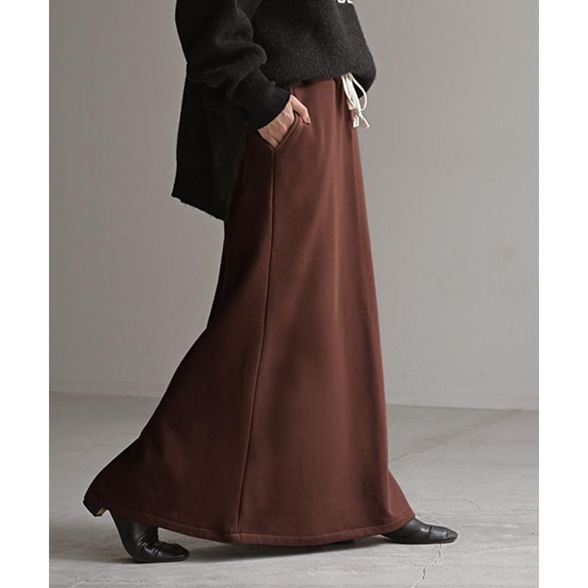 スカート 選べる 丈 裏地 裏毛 裏シャギー ロング 綿100 Aライン レディース ロングスカート ボトムス ボトム スウェット ストレッチ マキシ マキシスカート | HUG.U | 12