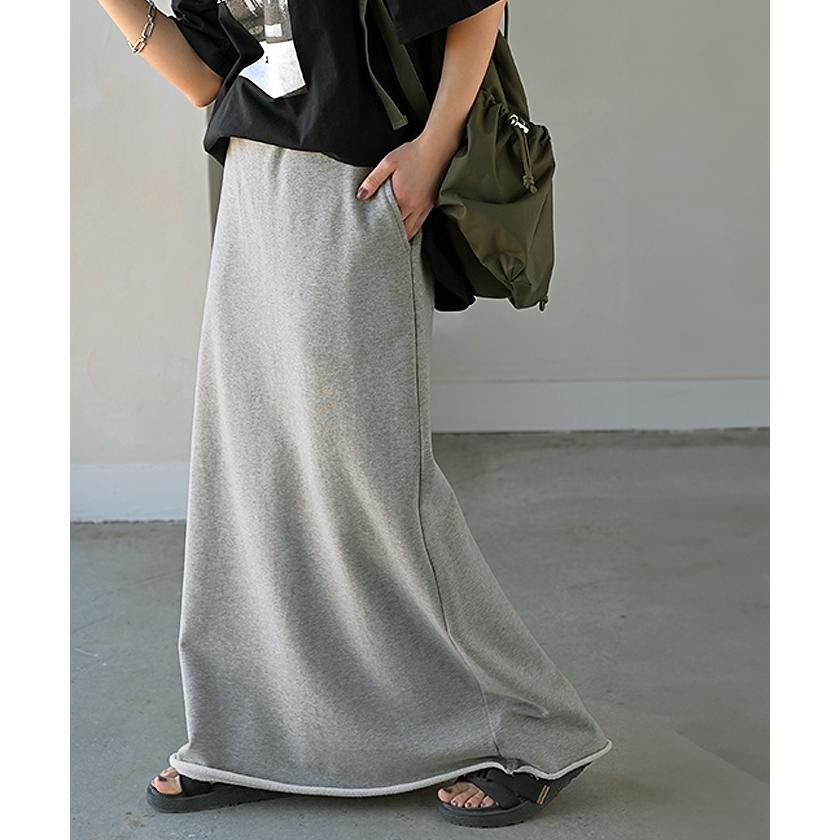 スカート 選べる 丈 裏地 裏毛 裏シャギー ロング 綿100 Aライン レディース ロングスカート ボトムス ボトム スウェット ストレッチ マキシ マキシスカート | HUG.U | 12