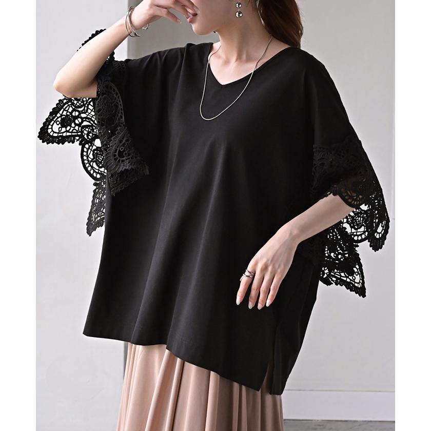 Tシャツ レース UVカット 接触冷感 レディース トップス 半袖 カットソー ロング ティーシャツ 抗菌 防臭 | HUG.U | 06