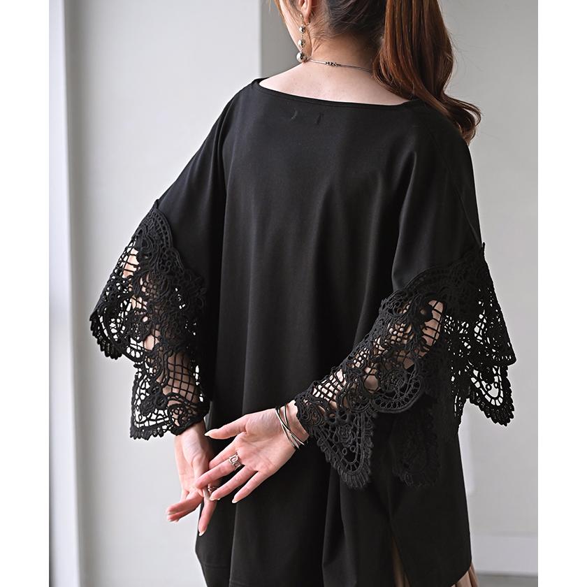 Tシャツ レース UVカット 接触冷感 レディース トップス 半袖 カットソー ロング ティーシャツ 抗菌 防臭 | HUG.U | 11