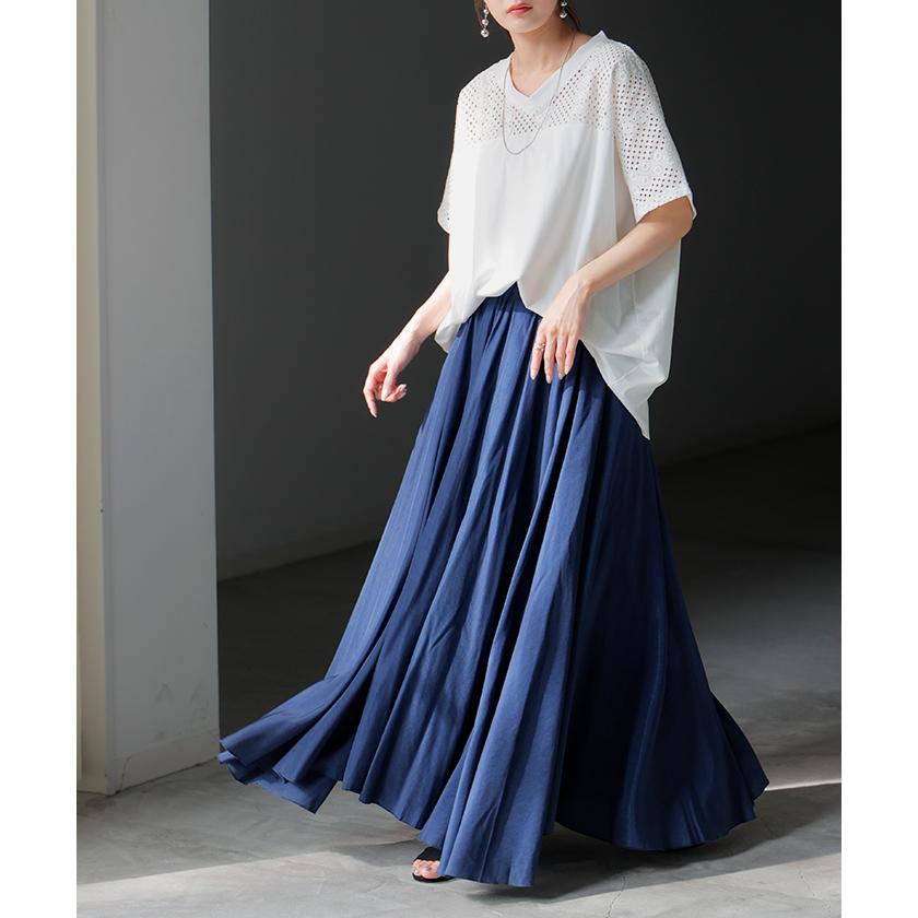 Tシャツ レース レディース トップス 半袖 カットソー ロング ティーシャツ 接触冷感 チュニック ビッグ | HUG.U | 15