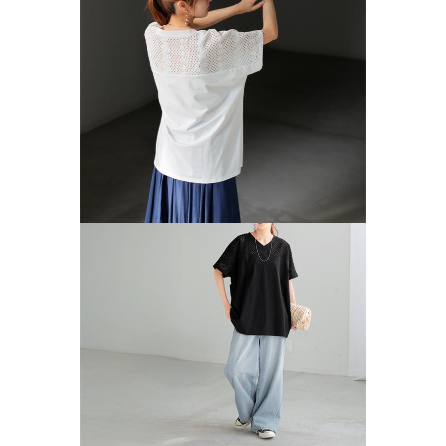 Tシャツ レース レディース トップス 半袖 カットソー ロング ティーシャツ 接触冷感 チュニック ビッグ | HUG.U | 16