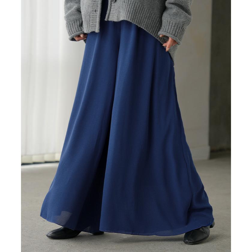 パンツ ワイド 選べる 2丈 シフォン ワイドパンツ レディース ロング ロングパンツ 体型カバー ボトムス ボトム フレア ストレート ズボン ゆったり ゴム | HUG.U | 09