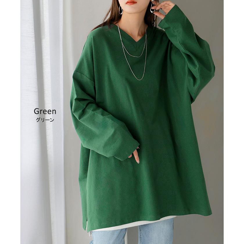 ロンT 選べる ネック 綿100％ レディース トップス 長袖 Tシャツ ロング ストレッチ カットソー ジャージー | HUG.U | 19