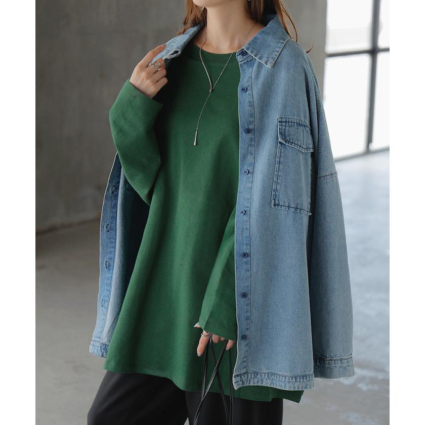 ロンT 選べる ネック 綿100％ レディース トップス 長袖 Tシャツ ロング ストレッチ カットソー ジャージー | HUG.U | 20