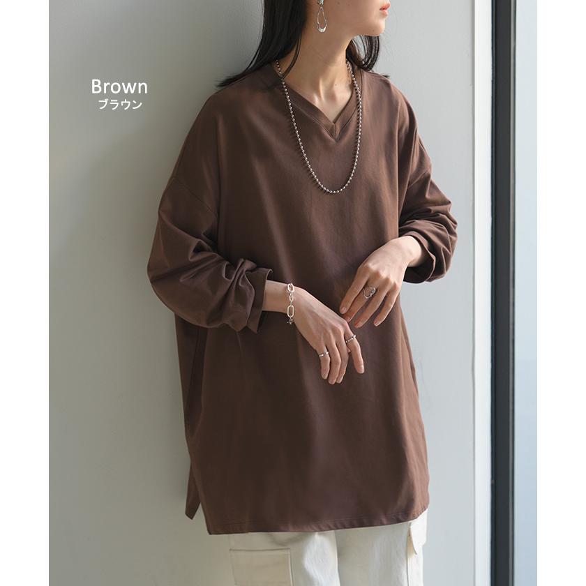 ロンT 選べる ネック 綿100％ レディース トップス 長袖 Tシャツ ロング ストレッチ カットソー ジャージー | HUG.U | 25