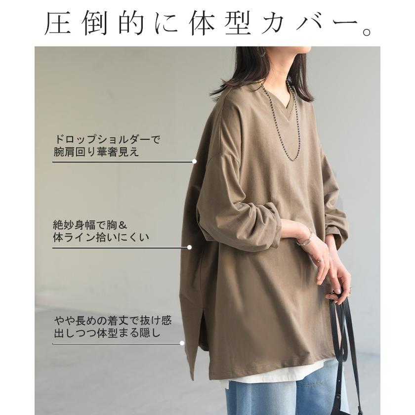 ロンT 選べる ネック 綿100％ レディース トップス 長袖 Tシャツ ロング ストレッチ カットソー ジャージー | HUG.U | 12