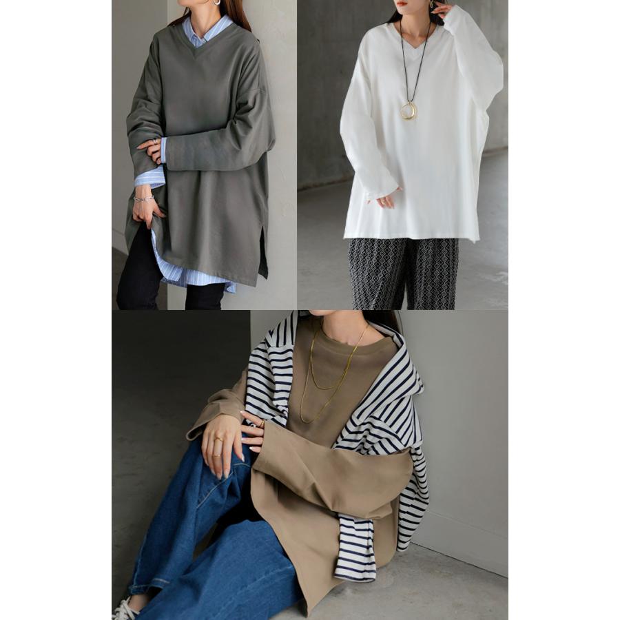 ロンT 選べる ネック 綿100％ レディース トップス 長袖 Tシャツ ロング ストレッチ カットソー ジャージー | HUG.U | 14