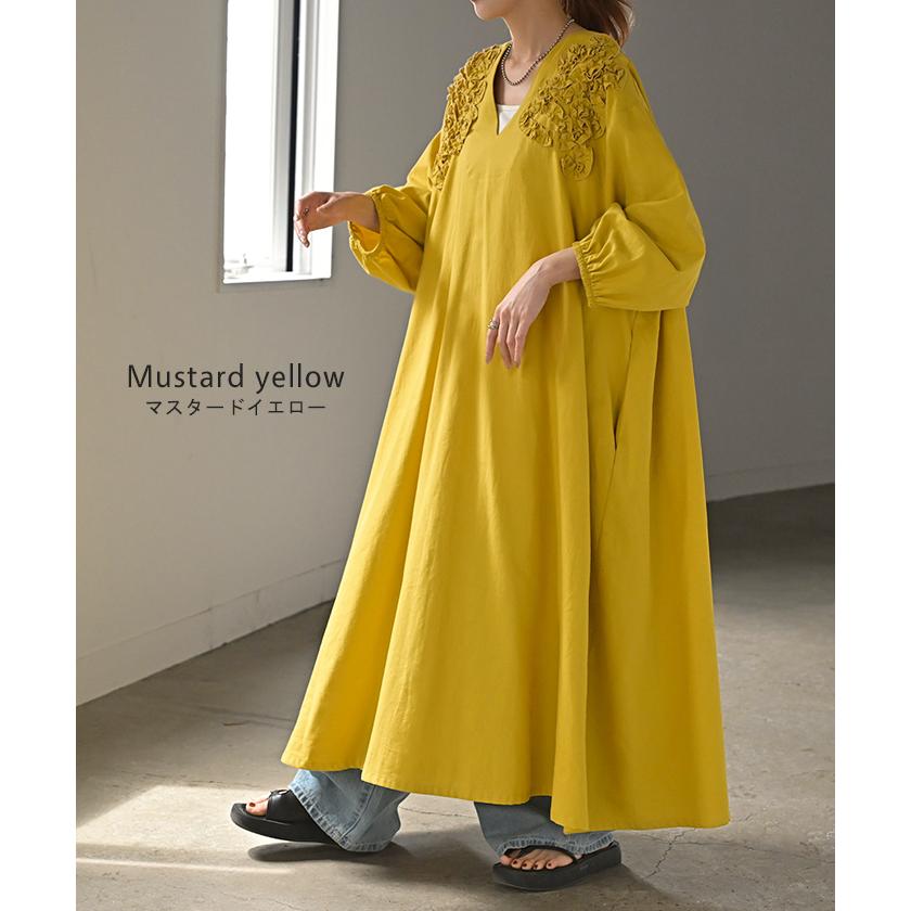 HUG.U ワンピース 綿100% ギャザーフリル ロング ロング