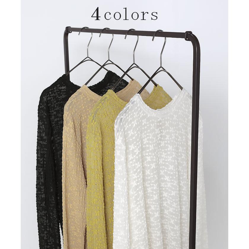 シアートップス レイヤード レース トップス レディース 柄 シアー シースルー シアーインナー インナー ハイネック 無地 長袖 薄手 ロング メッシュ きれいめ | HUG.U | 13