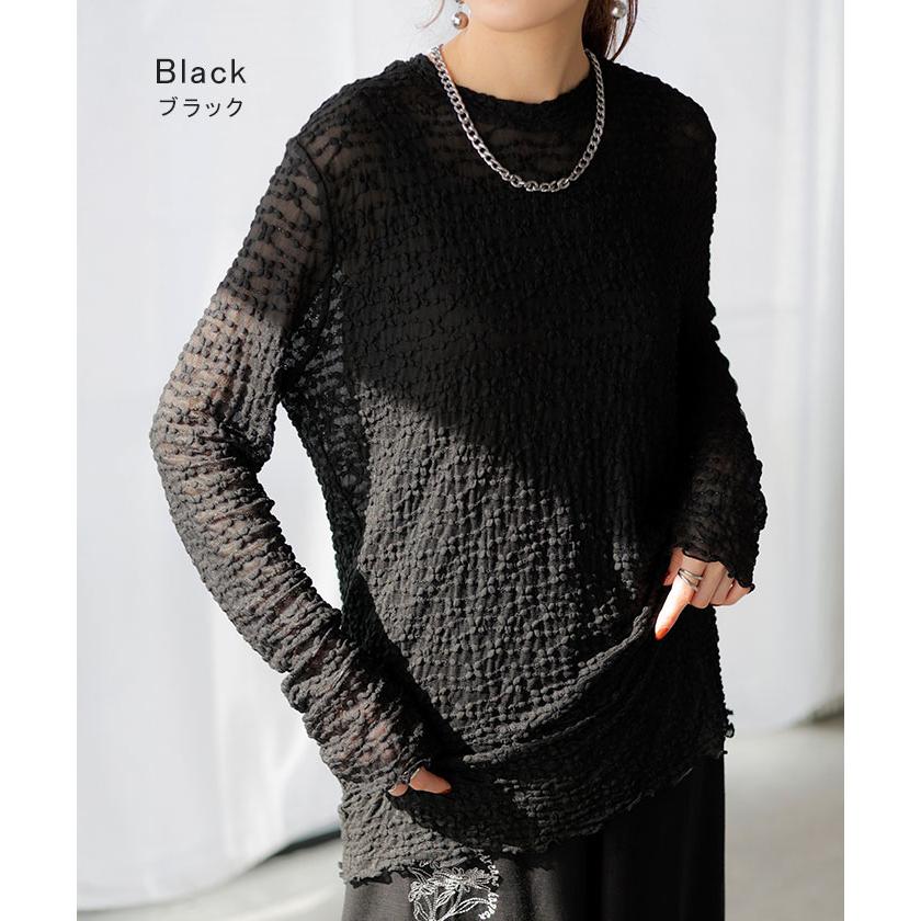 シアートップス レイヤード レース トップス レディース 柄 シアー シースルー シアーインナー インナー ハイネック 無地 長袖 薄手 ロング メッシュ きれいめ | HUG.U | 14