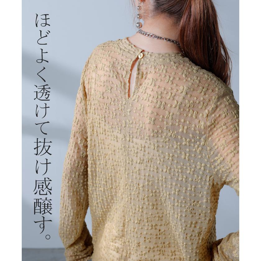 シアートップス レイヤード レース トップス レディース 柄 シアー シースルー シアーインナー インナー ハイネック 無地 長袖 薄手 ロング メッシュ きれいめ | HUG.U | 19