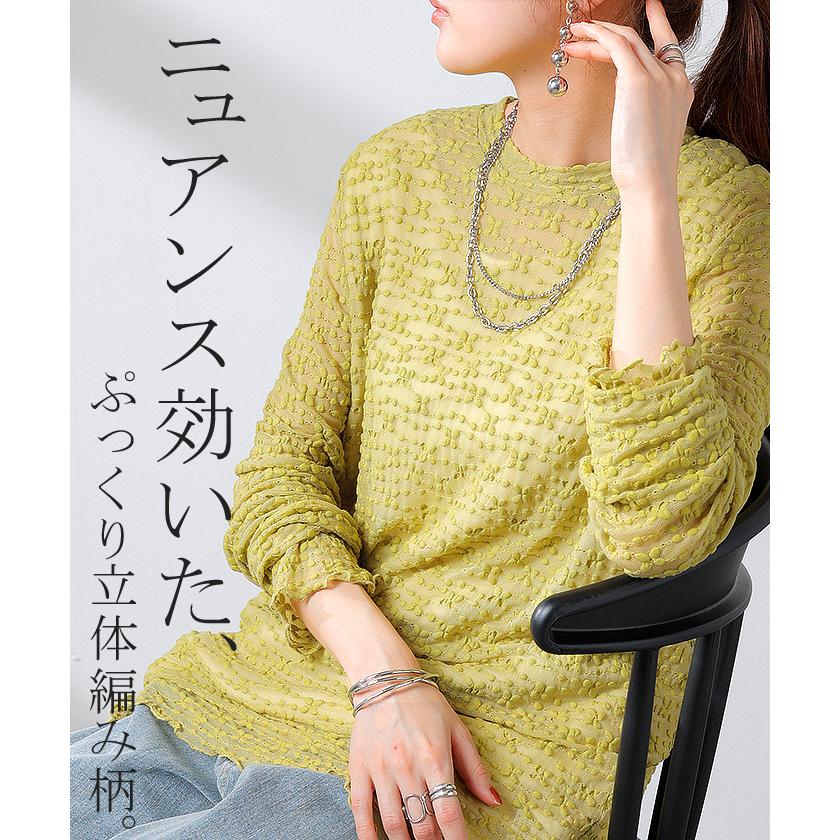 シアートップス レイヤード レース トップス レディース 柄 シアー シースルー シアーインナー インナー ハイネック 無地 長袖 薄手 ロング メッシュ きれいめ | HUG.U | 07