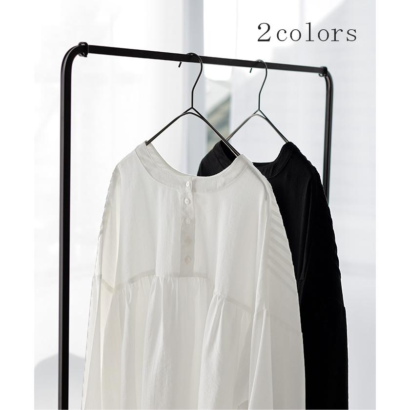 ブラウス 前後2WAY ノーカラー シャツ トップス レディース バンドカラー ロング ロングシャツ チュニック | HUG.U | 11
