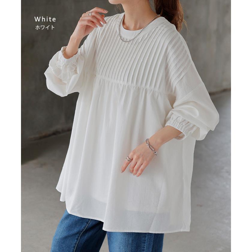 ブラウス 前後2WAY ノーカラー シャツ トップス レディース バンドカラー ロング ロングシャツ チュニック | HUG.U | 12