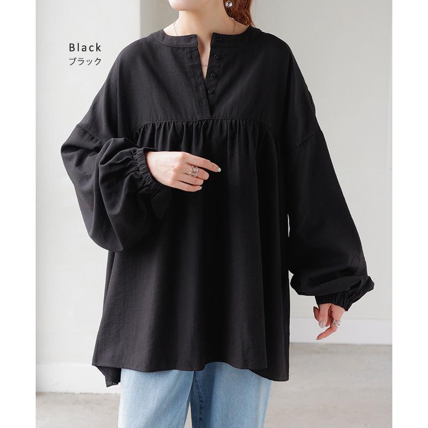 ブラウス 前後2WAY ノーカラー シャツ トップス レディース バンドカラー ロング ロングシャツ チュニック | HUG.U | 13