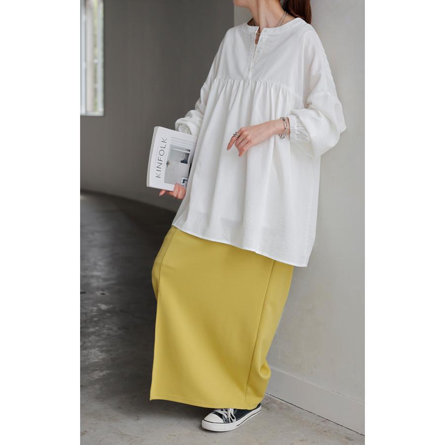 ブラウス 前後2WAY ノーカラー シャツ トップス レディース バンドカラー ロング ロングシャツ チュニック | HUG.U | 15