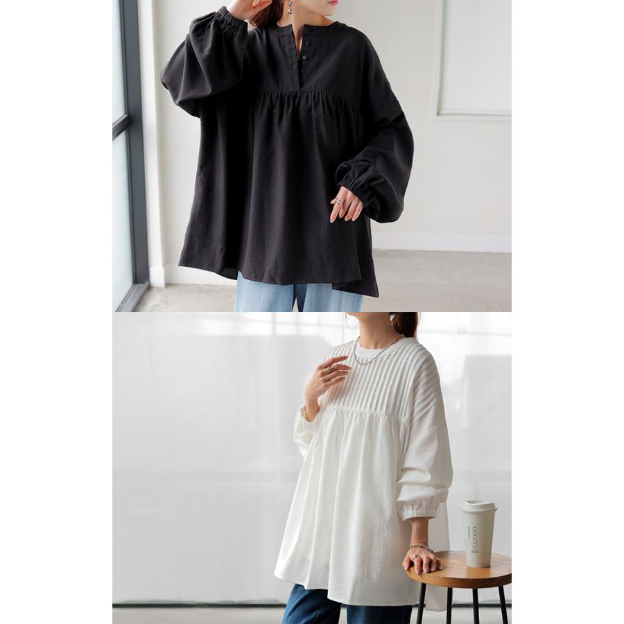 ブラウス 前後2WAY ノーカラー シャツ トップス レディース バンドカラー ロング ロングシャツ チュニック | HUG.U | 18