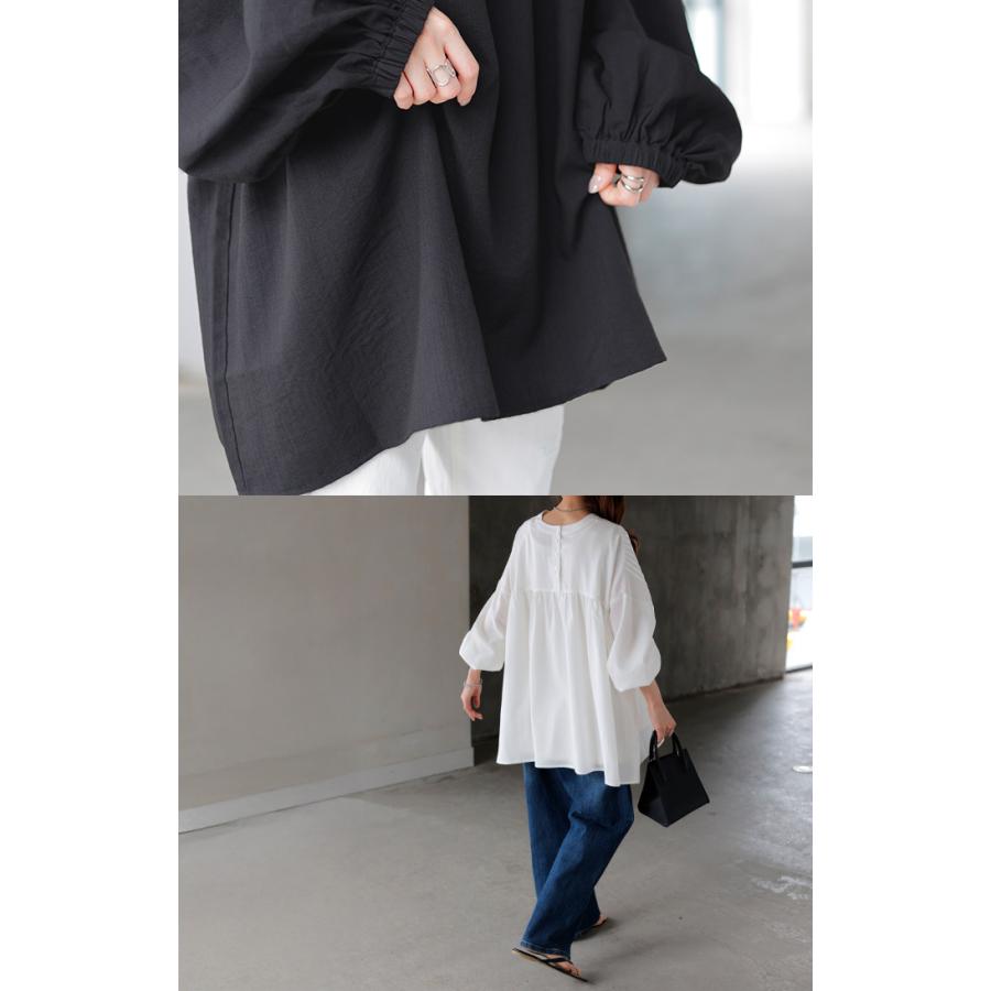 ブラウス 前後2WAY ノーカラー シャツ トップス レディース バンドカラー ロング ロングシャツ チュニック | HUG.U | 08