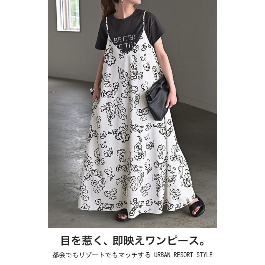 HUG.U ワンピース 柄 ロング ワンピ キャミワンピ レディース