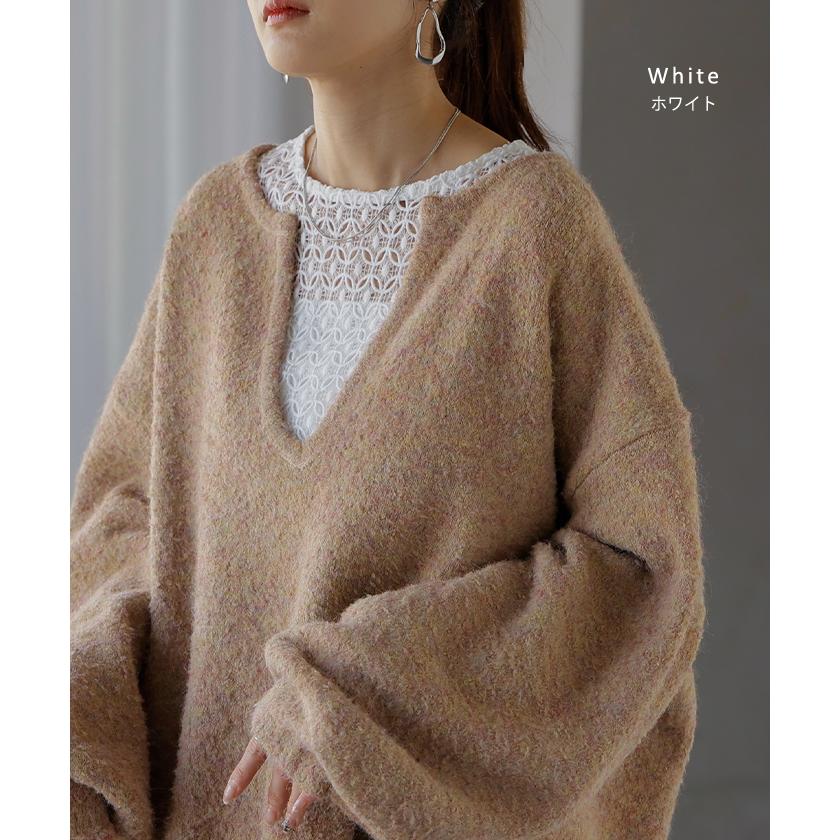 タンクトップ 2way レース レイヤード インナー トップス タンク レディース 無地 異素材 カットソー キャミソール 刺繍 ロング Vネック Uネック 長い 重ね | HUG.U | 14