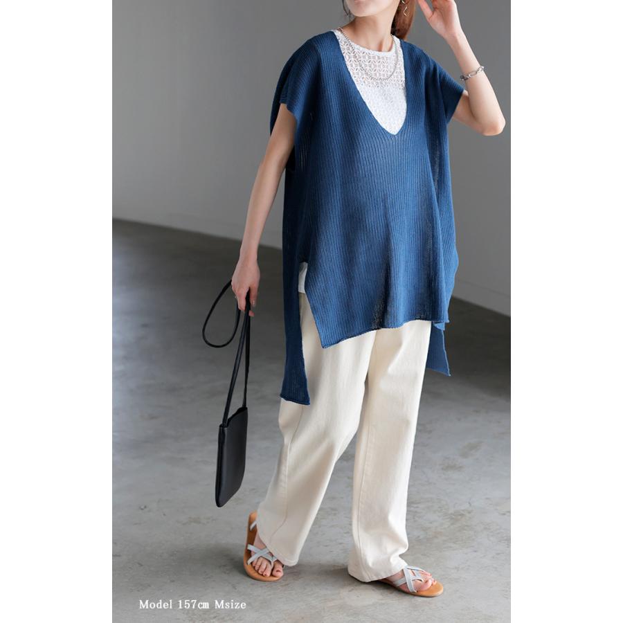 タンクトップ 2way レース レイヤード インナー トップス タンク レディース 無地 異素材 カットソー キャミソール 刺繍 ロング Vネック Uネック 長い 重ね | HUG.U | 17