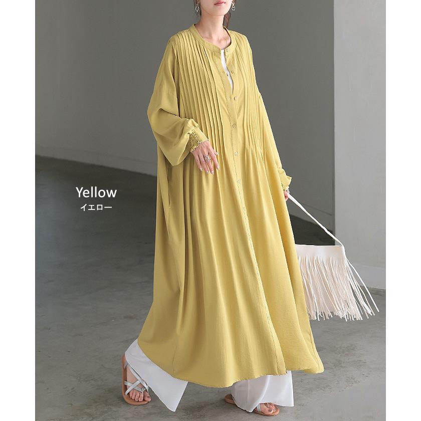 ワンピース シャツ シャツワンピース ノーカラー シャツワンピ レディース シワになりにくい ロング ロングワンピース | HUG.U | 15