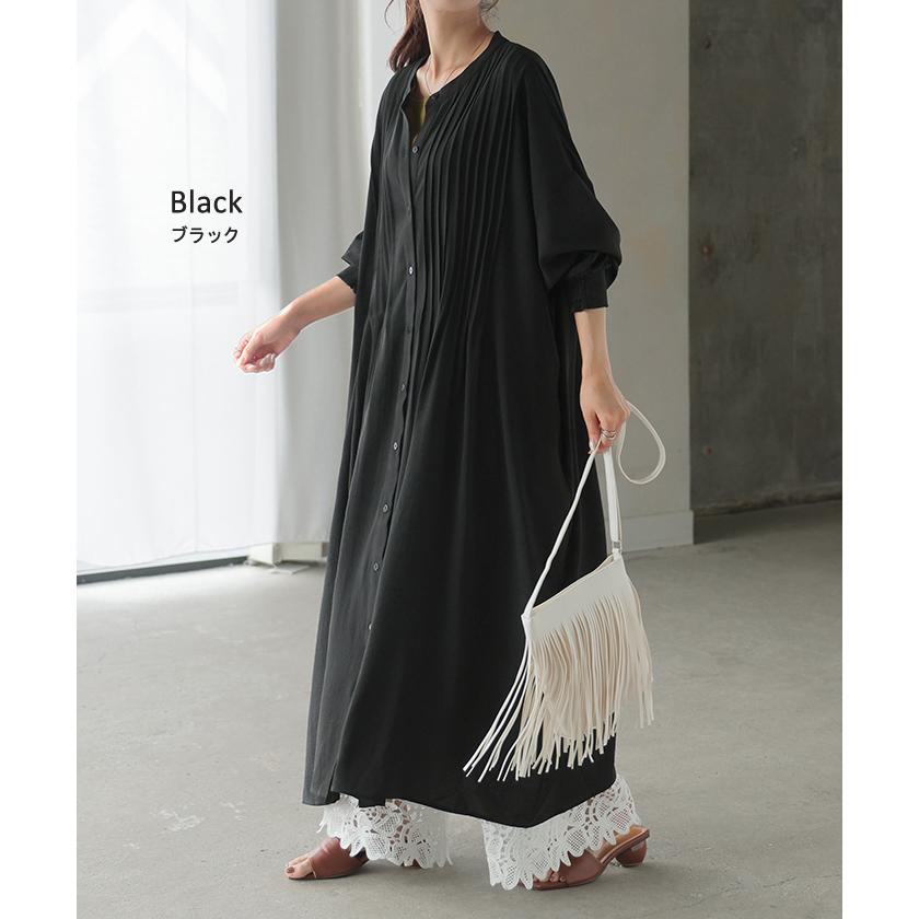 ワンピース シャツ シャツワンピース ノーカラー シャツワンピ レディース シワになりにくい ロング ロングワンピース | HUG.U | 19
