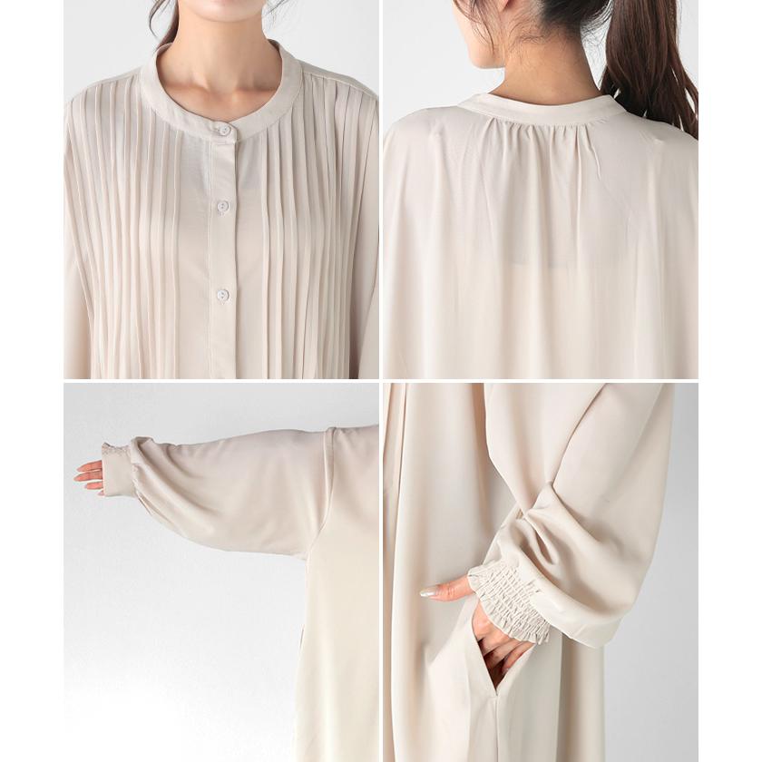 ワンピース シャツ シャツワンピース ノーカラー シャツワンピ レディース シワになりにくい ロング ロングワンピース | HUG.U | 22