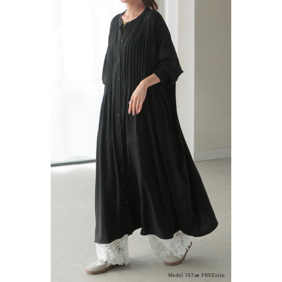 ワンピース シャツ シャツワンピース ノーカラー シャツワンピ レディース シワになりにくい ロング ロングワンピース | HUG.U | 09