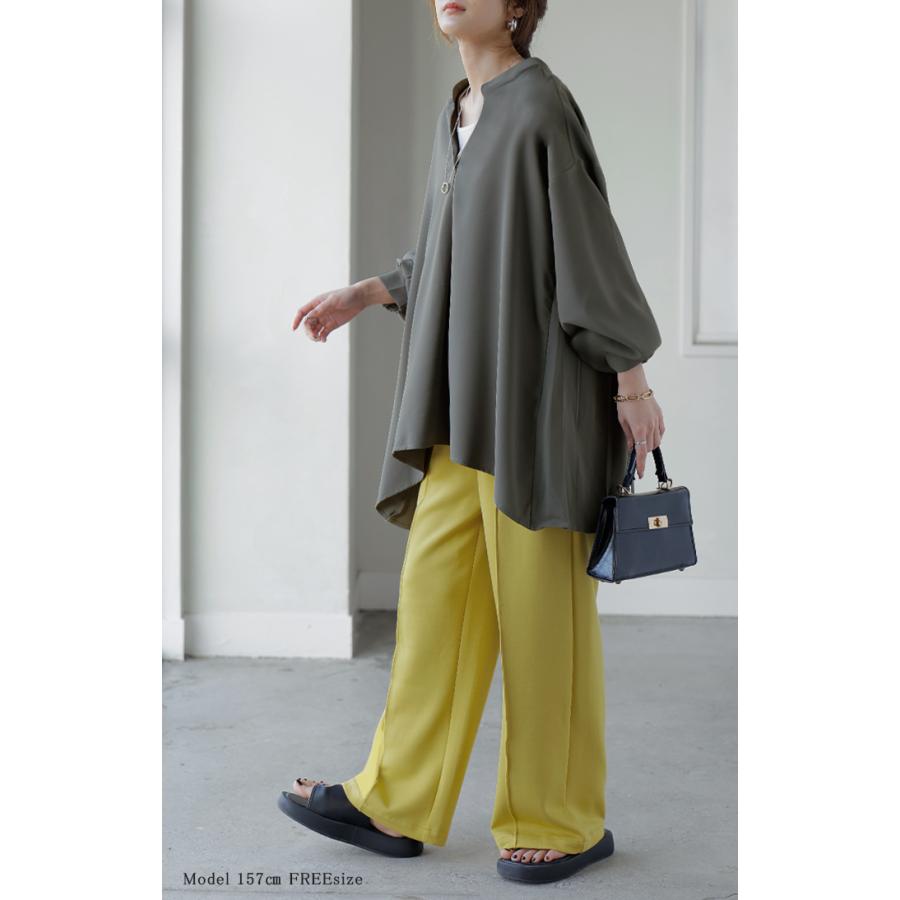 シャツ バックプリーツ ブラウス レディース トップス ロング ロングシャツ プルオーバー スキッパー プリーツ ボリュームスリーブ チュニック | HUG.U | 06