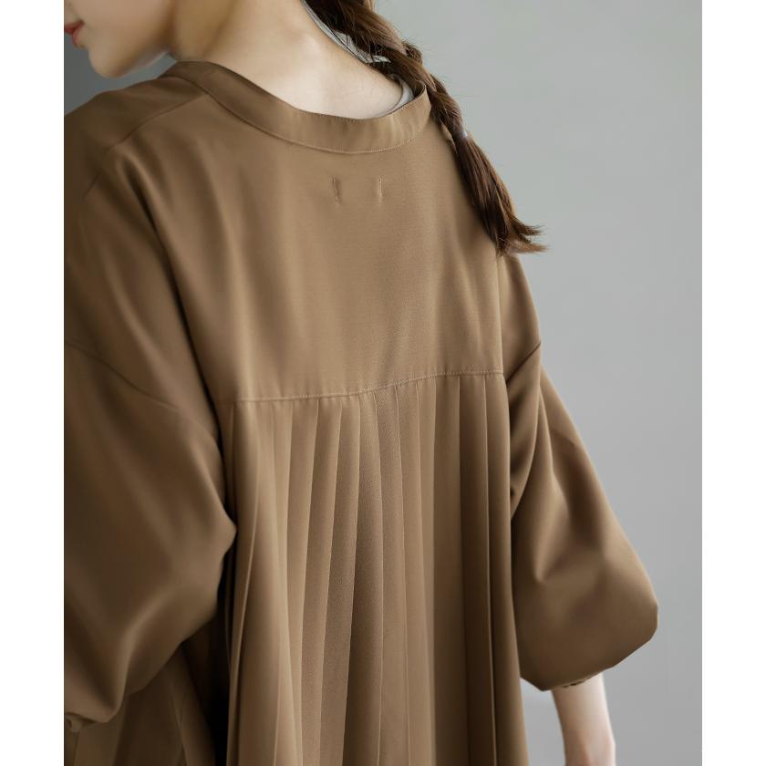 シャツ バックプリーツ ブラウス レディース トップス ロング ロングシャツ プルオーバー スキッパー プリーツ ボリュームスリーブ チュニック | HUG.U | 12