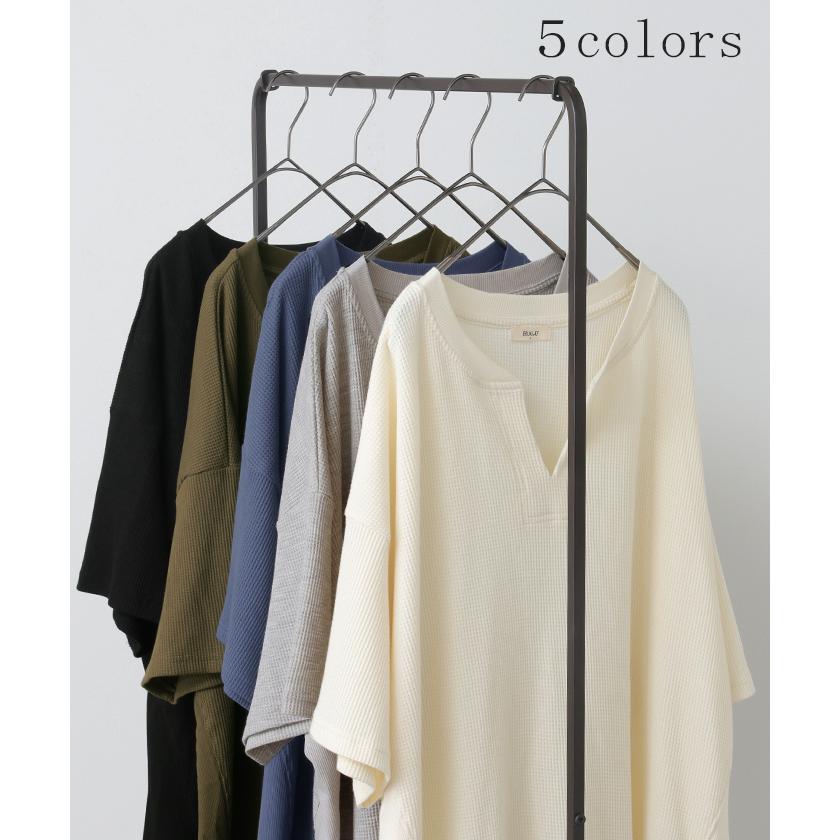 Tシャツ レディース ワッフル トップス 半袖 ロング ティーシャツ チュニック キーネック ビッグ プラスサイズ | HUG.U | 13