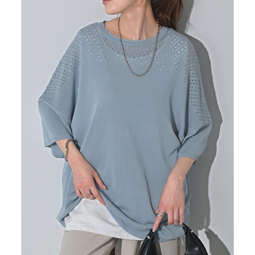 ニット サマーニット 透かし編み レディース トップス オーバー メッシュ プルオーバー 半袖 長い ロング | HUG.U | 09