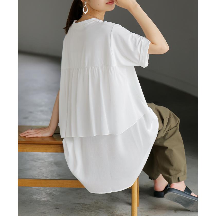 アリスバーリー　シフォン　袖口リボン　半袖チュニック　L11号 白　新品タグ無し HUG.U Tシャツ シフォン レディース 綿 混 トップス 半袖 透け