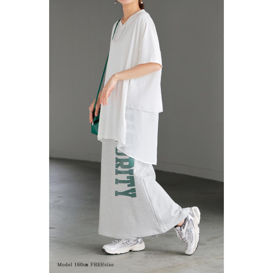 Tシャツ シフォン レディース 綿 混 トップス 半袖 透け シアー カットソー ロング ティーシャツ チュニック Vネック | HUG.U | 10