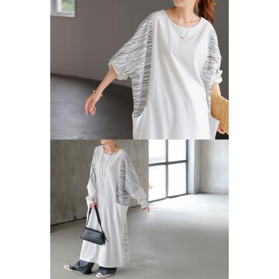 ワンピース ロング Tシャツ アート ワンピ レディース ロングワンピース カットソー Aライン マキシ | HUG.U | 20