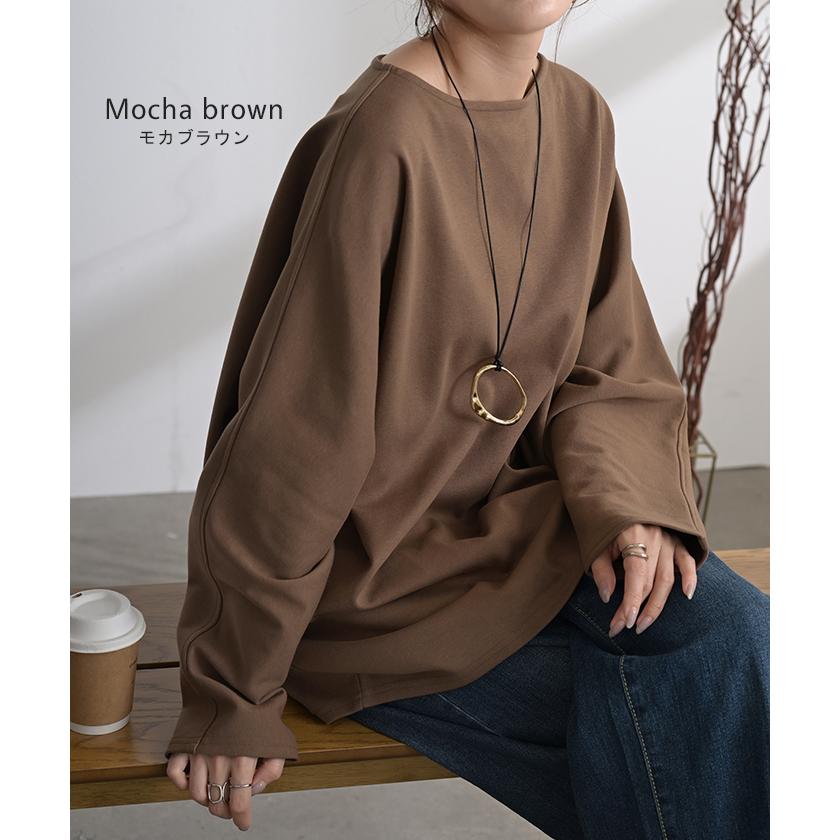 トップス ドルマン レディース ロンT 長袖 Tシャツ ポンチ カットソー 汚れ 防汚加工 ロング ティーシャツ チュニック ビッグ プラスサイズ | HUG.U | 24