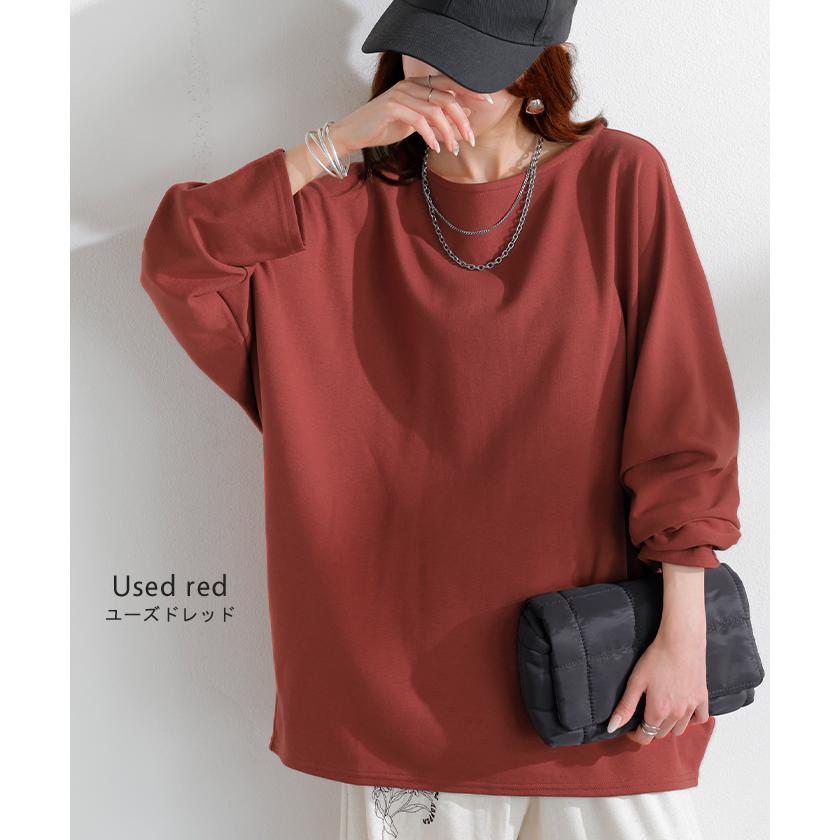 トップス ドルマン レディース ロンT 長袖 Tシャツ ポンチ カットソー 汚れ 防汚加工 ロング ティーシャツ チュニック ビッグ プラスサイズ | HUG.U | 25