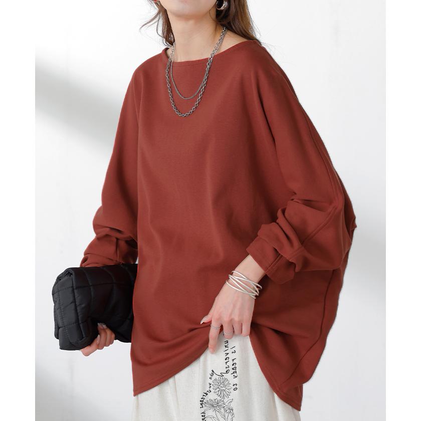 トップス ドルマン レディース ロンT 長袖 Tシャツ ポンチ カットソー 汚れ 防汚加工 ロング ティーシャツ チュニック ビッグ プラスサイズ | HUG.U | 12
