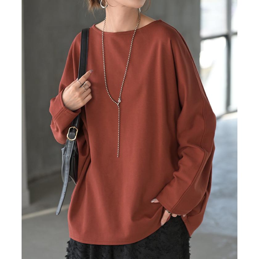 トップス ドルマン レディース ロンT 長袖 Tシャツ ポンチ カットソー 汚れ 防汚加工 ロング ティーシャツ チュニック ビッグ プラスサイズ | HUG.U | 12