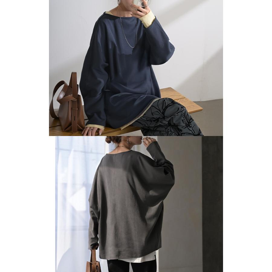 トップス ドルマン レディース ロンT 長袖 Tシャツ ポンチ カットソー 汚れ 防汚加工 ロング ティーシャツ チュニック ビッグ プラスサイズ | HUG.U | 13