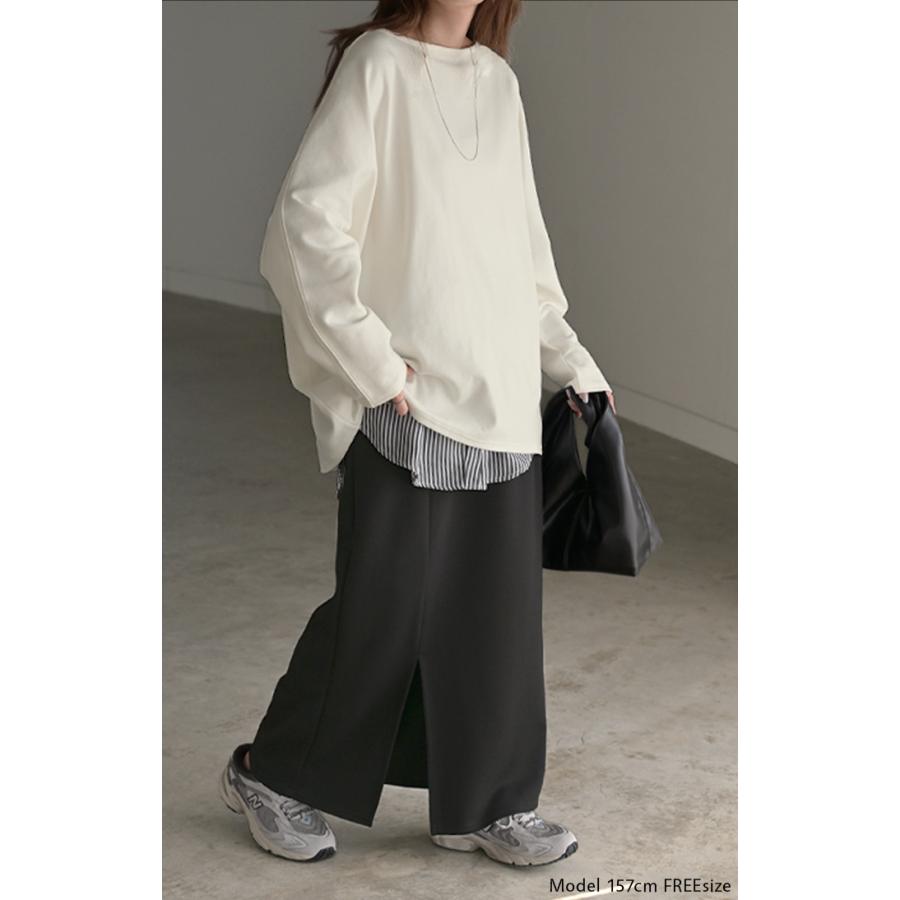 トップス ドルマン レディース ロンT 長袖 Tシャツ ポンチ カットソー 汚れ 防汚加工 ロング ティーシャツ チュニック ビッグ プラスサイズ | HUG.U | 15