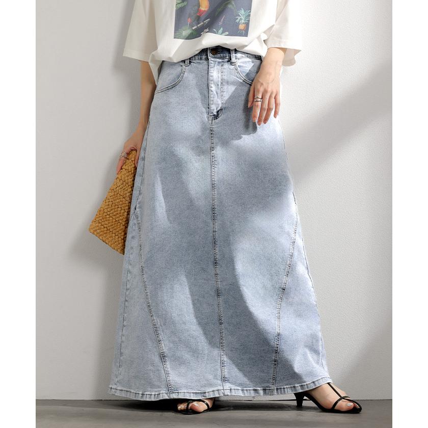 スカート デニム ロング デニムスカート Aライン レディース ロングスカート ボトムス ボトム フレア フレアスカート | HUG.U | 07