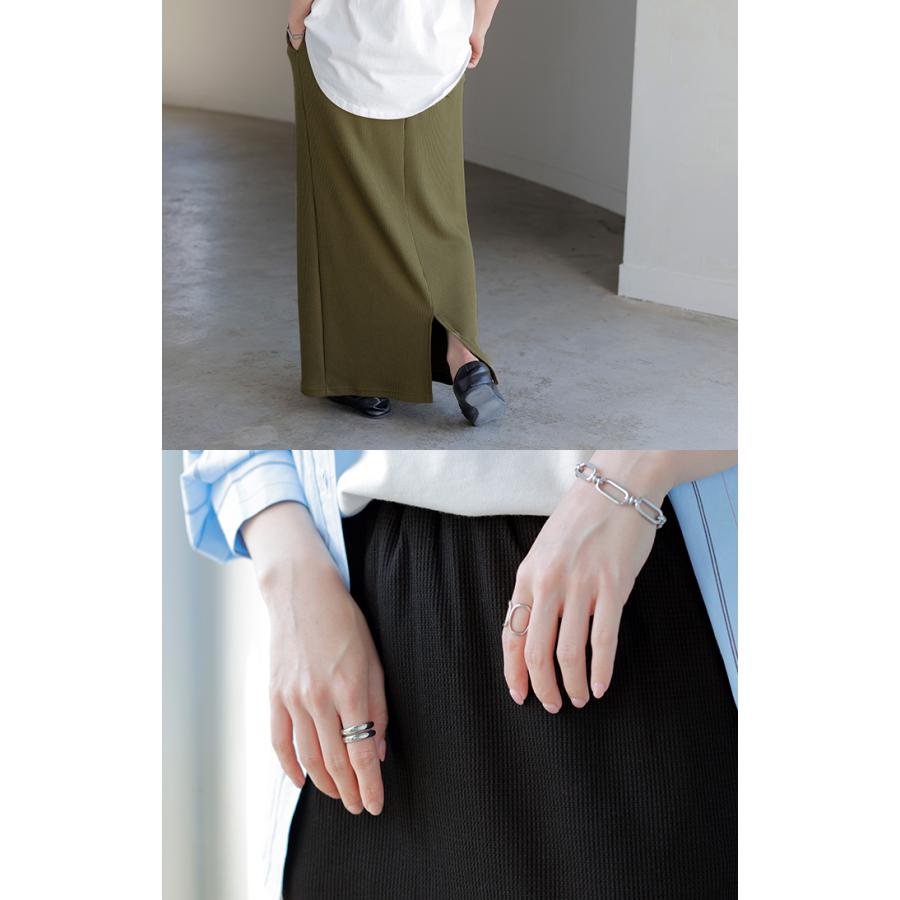 スカート ワッフル タイトスカート レディース ボトムス 無地 ナロースカート ストレッチ ウエストゴム 着痩せ | HUG.U | 13