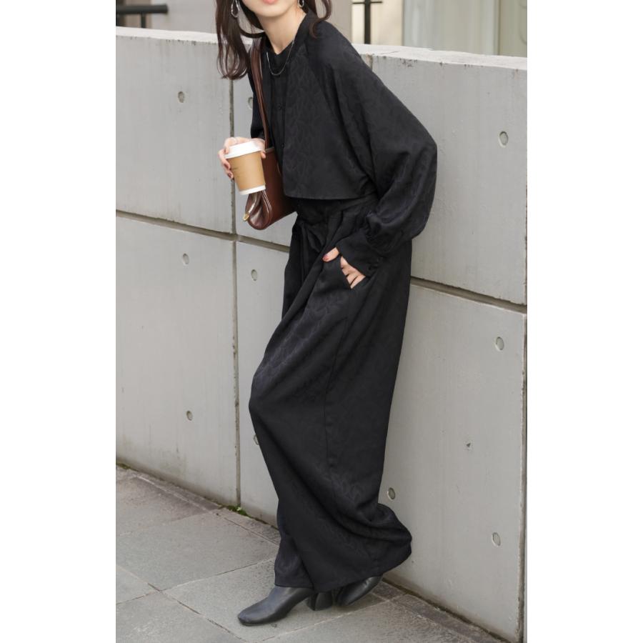 オールインワン ジャンプスーツ イージーケア レディース パンツ ロング ロングパンツ ジャガード シワになりにくい トレンチ クルーネック | HUG.U | 10