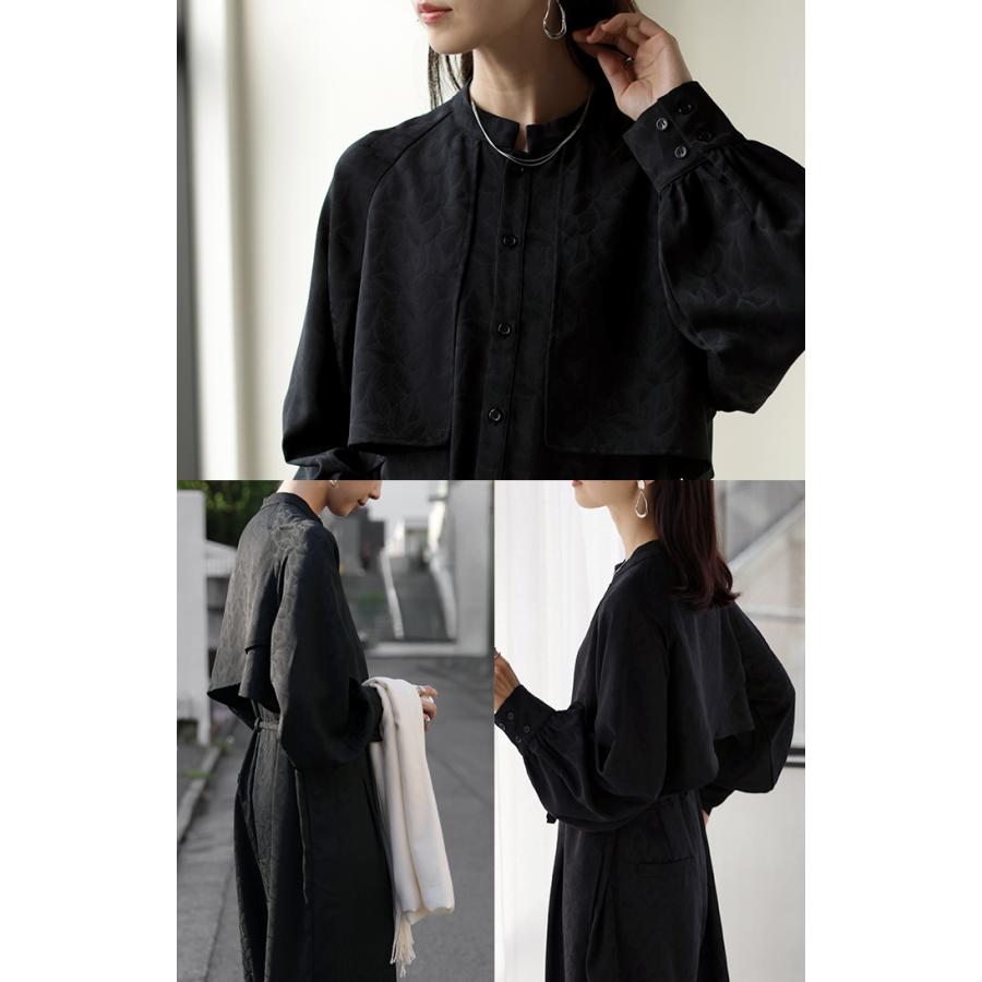 オールインワン ジャンプスーツ イージーケア レディース パンツ ロング ロングパンツ ジャガード シワになりにくい トレンチ クルーネック | HUG.U | 20