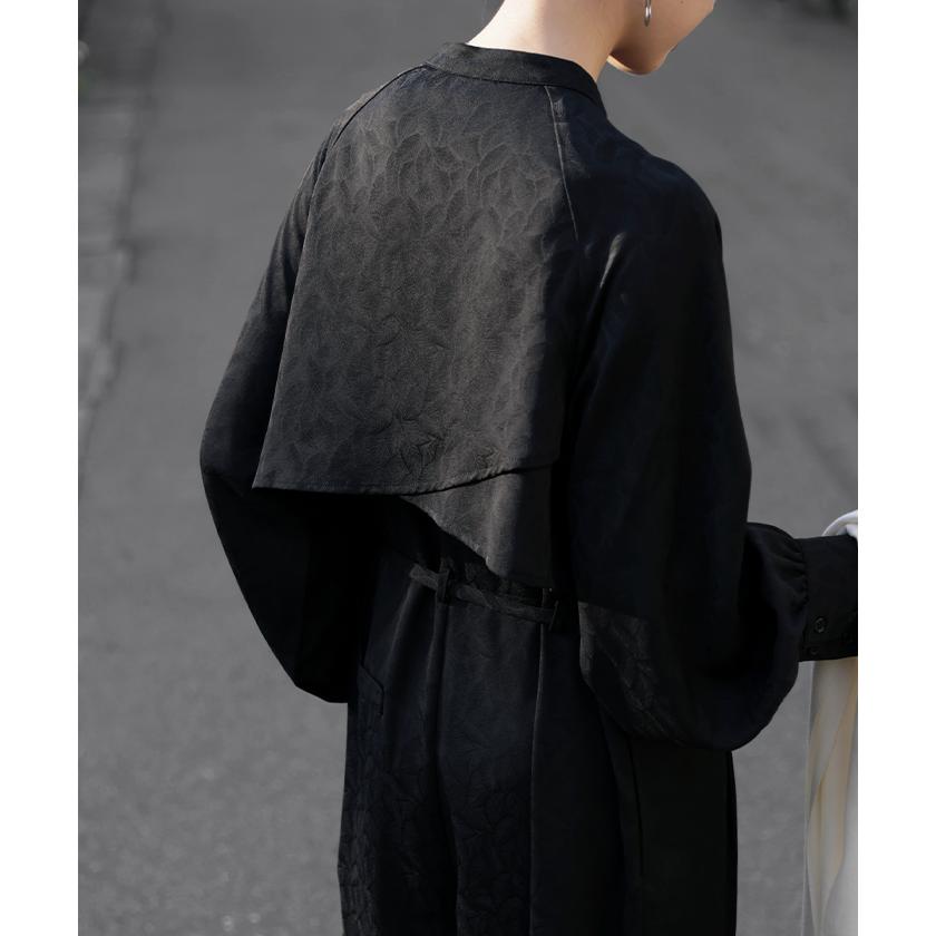 オールインワン ジャンプスーツ イージーケア レディース パンツ ロング ロングパンツ ジャガード シワになりにくい トレンチ クルーネック | HUG.U | 03